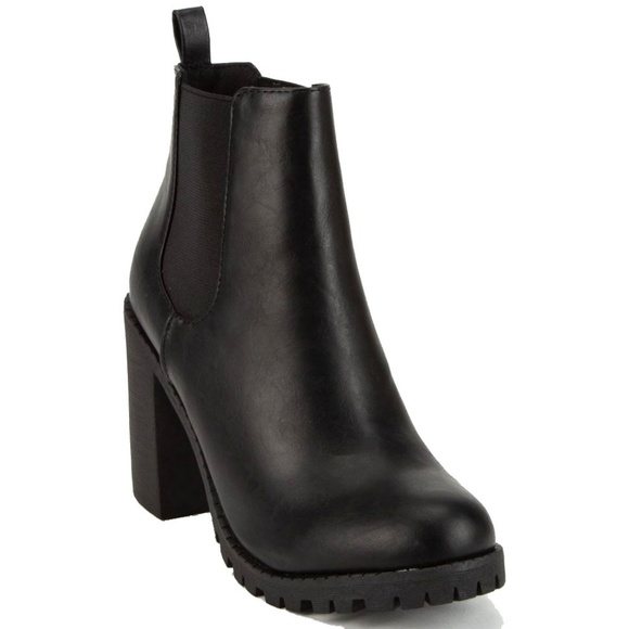 New Black Chelsea Lug Combat Ankle Boots Booties - Picture 5 of 5